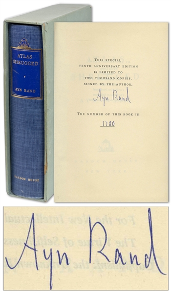 Ayn Rand Signed ''Atlas Shrugged'' -- Number 1,780 in a Special 10th Anniversary Edition Limited to 2,000, With Rare Slipcase